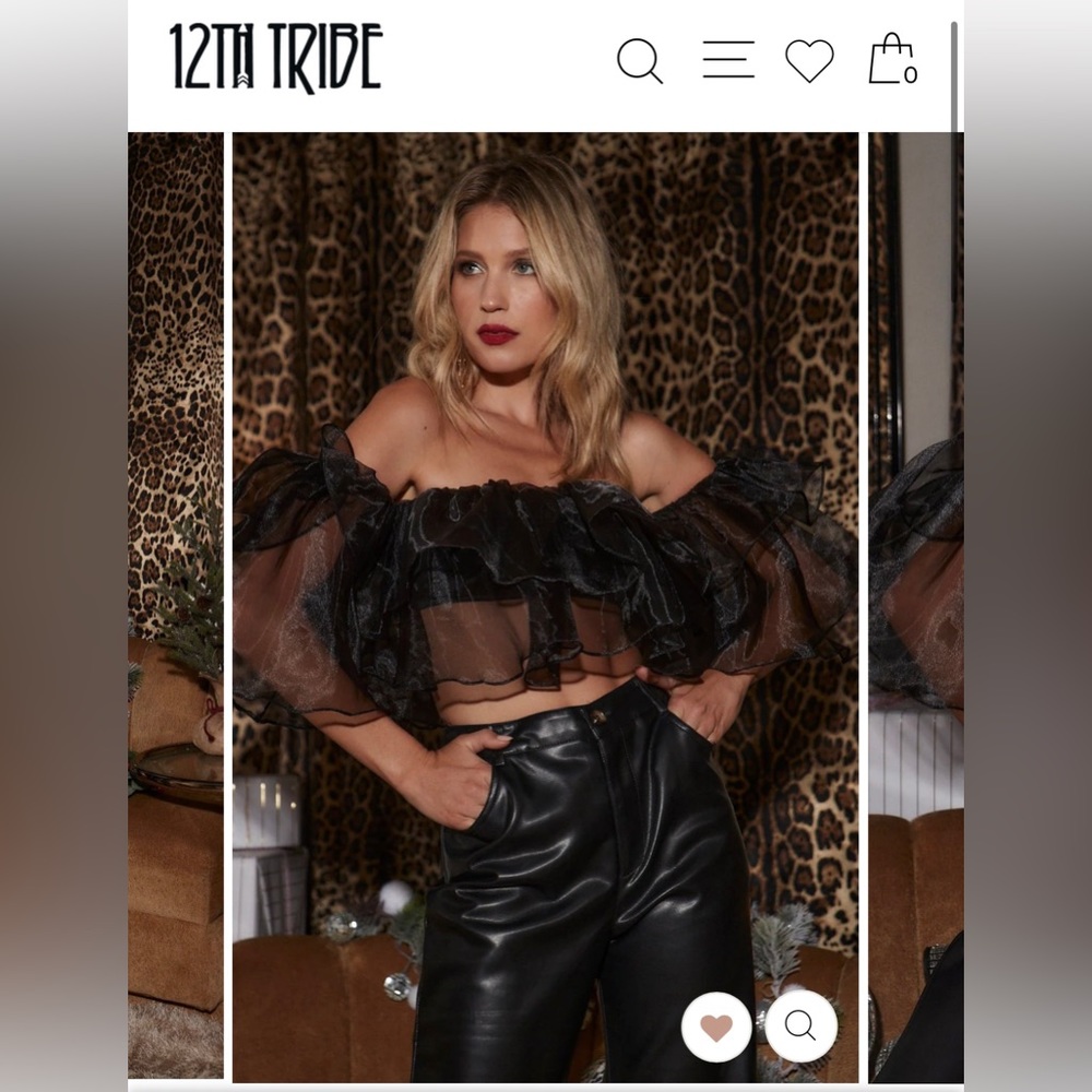 12th Tribe Black ruffle off the shoulder crop top